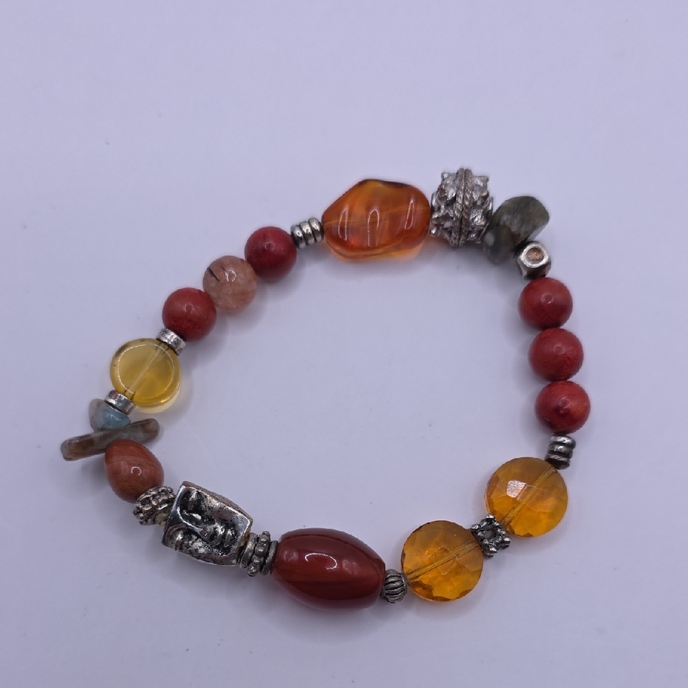 Colorful Gemstone Glass Beaded Face Stretch Bracelet